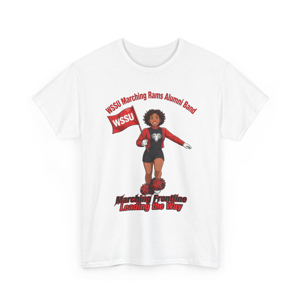 WSU Marching Rams Alumni Band WhiteTee – "Marching Frontline Leading the Way"
