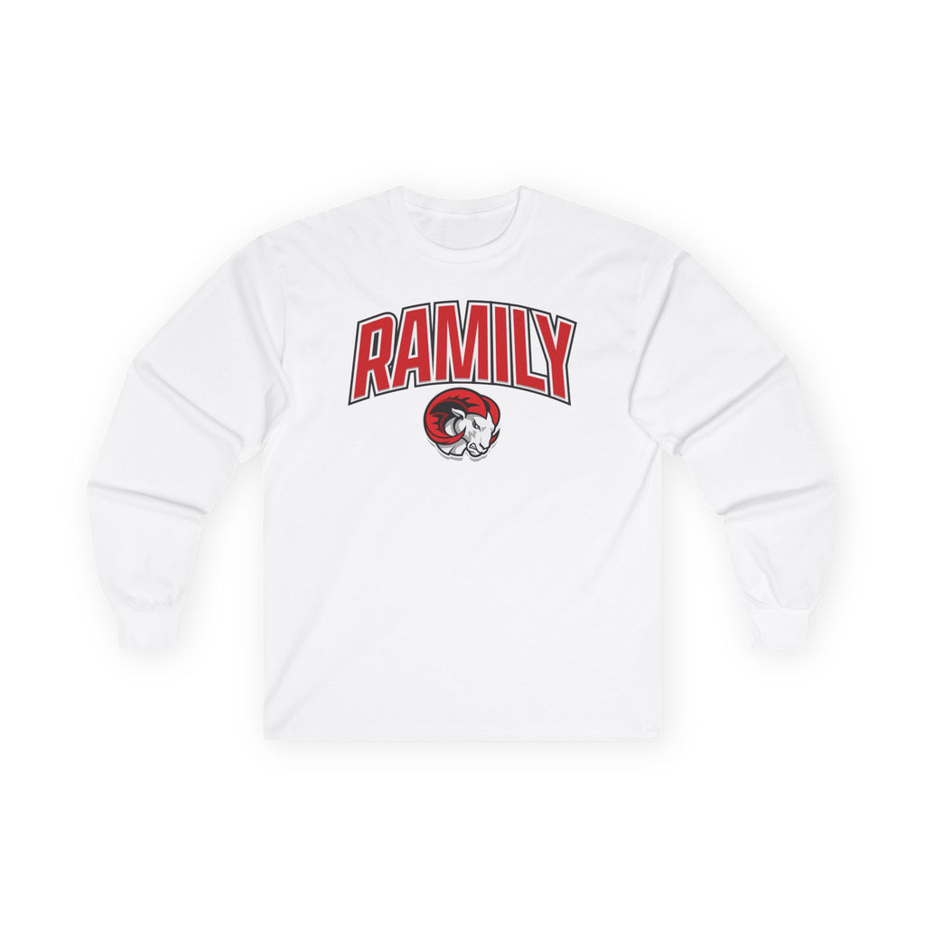 Ramily Mascot Long Sleeve Tee — Retro College-Style Family Pride Shirt