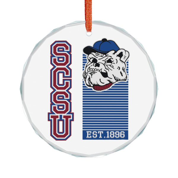 SCSU Bulldog Glass Ornament — Vintage Mascot 'EST. 1896' Holiday Decoration